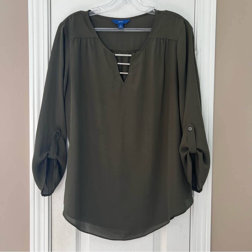 Apt. 9 Olive Green Blouse 3/4 Sleeve Size M